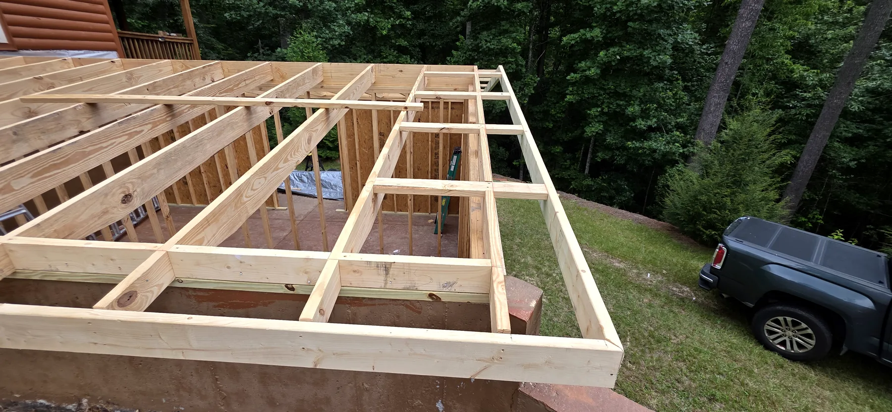 2x10 roof rafters framing the attached storage addition